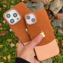 Premium Two Tone Colour Velvet Touch Denim Case With Apple Logo