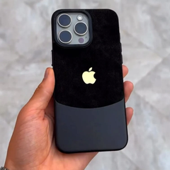 Premium Two Tone Colour Velvet Touch Denim Case With Apple Logo