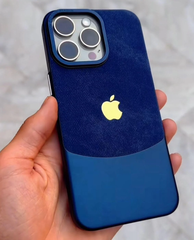 Premium Two Tone Colour Velvet Touch Denim Case With Apple Logo