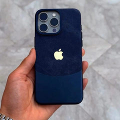 Premium Two Tone Colour Velvet Touch Denim Case With Apple Logo
