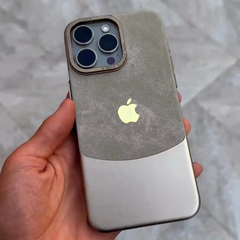 Premium Two Tone Colour Velvet Touch Denim Case With Apple Logo